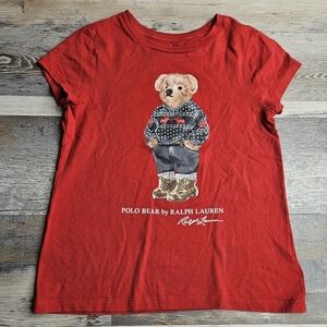 Polo Ralph Lauren Girl's Red Tshirt Polo Bear In Sweater Small 7